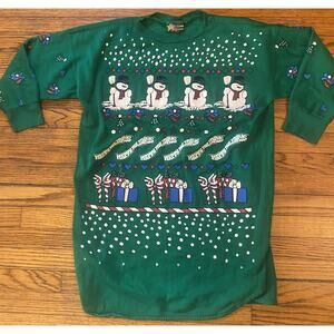 Vintage Starlit Night 80s 90s Christmas Long Sweatshirt Puffy Paint One Size